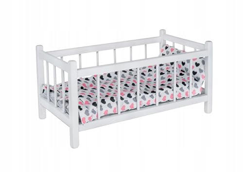 PEEWIT Holzbett Weiß für Puppen mit Matratze und Bettwäsche in Kleine Herzen mit Bettdecke und Kissen PEEWIT Holzbett Weiß für Puppen mit Matratze und Bettwäsche in Kleine Herzen mit Bettdecke und Kissen von PEEWIT