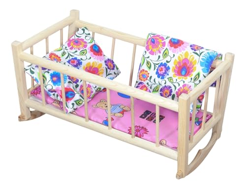 PEEWIT Wiegen Retro Holzbett für Puppen mit Bettwäsche Jagd Muster mit Kissen und Bettdecke PEEWIT Wiegen Retro Holzbett für Puppen mit Bettwäsche Jagd Muster mit Kissen und Bettdecke von PEEWIT