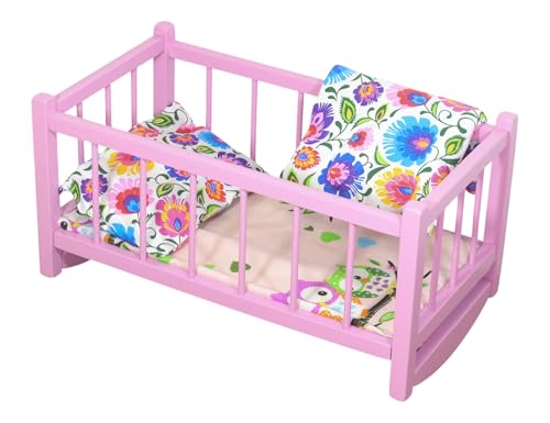 Puppenholz-Puppenbett rosa mit Matratze und Bettwäsche in Fischerei Design Puppenholz-Puppenbett rosa mit Matratze und Bettwäsche in Fischerei Design von PEEWIT