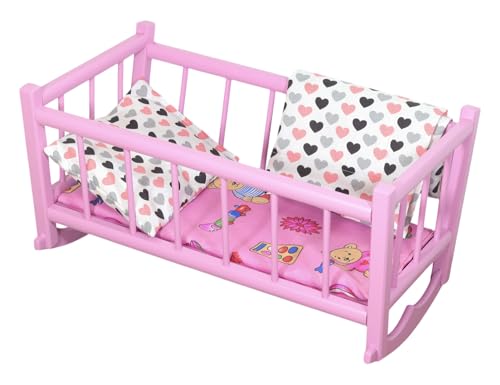 RETRO HOLZZSPIEGEL | 48,5cm x 28cm | Puppenbett rosa Bettwäsche mit kleinen Herzen von PEEWIT