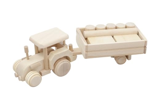 TRAKTOR SCHNEIDER MIT ANHÄNGER AUS HOLZ + Blöcke Formen SET FÜR KINDER von PEEWIT