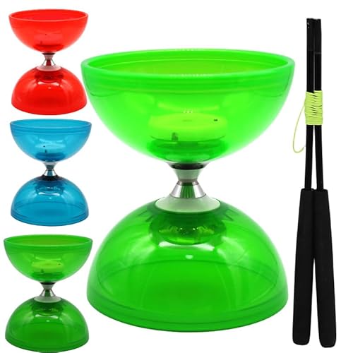 PEHHAH LED Diabolo Chinese Yoyo Set,Triple Bearing Diabolo Chinese Yo-yos Jonglierspielzeug Bunte Leuchtdiabolo mit Diablo Sticks (Grün) von PEHHAH