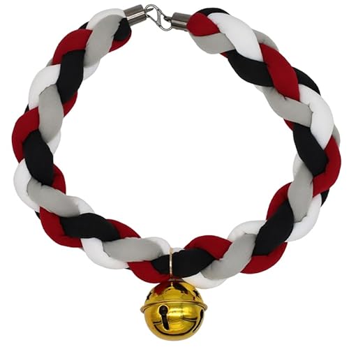 PEHHAH Vier Strand geflochten mit Glocke Halskette Zubehör niedliche Persönlichkeit Tier Zubehör Halloween Kostüm Cosplay (Grau Schwarz Rot Weiß) von PEHHAH