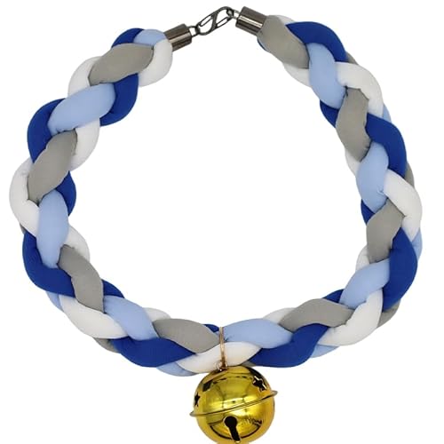 PEHHAH Vier Strand geflochten mit Glocke Halskette Zubehör niedliche Persönlichkeit Tier Zubehör Halloween Kostüm Cosplay (Grau Weiß Blau Hellblau) von PEHHAH