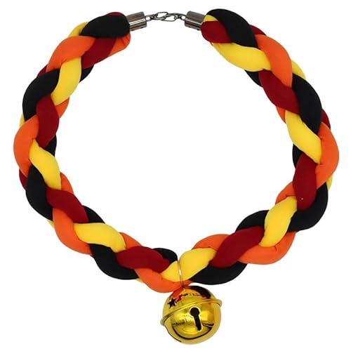PEHHAH Vier Strand geflochten mit Glocke Halskette Zubehör niedliche Persönlichkeit Tier Zubehör Halloween Kostüm Cosplay (Rotorange schwarz gelb) von PEHHAH