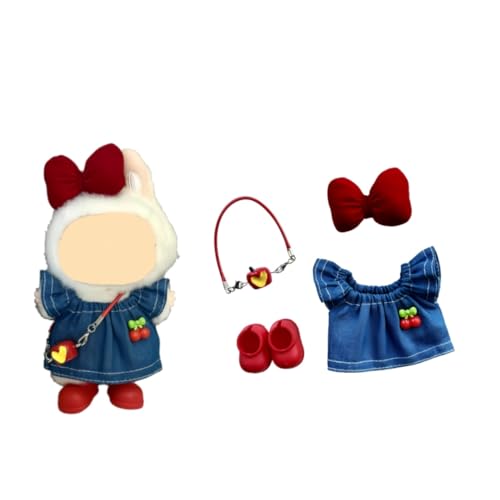 Kleidungsset für 17 cm Puppen - 1 Niedlichem Roten Schmetterling, 1 Jeansrock, Schuhen und 1 Kleinem Anhänger, als Dekorationszubehör für Modepuppen (Puppe Nicht Enthalten) von PEIHUODAN
