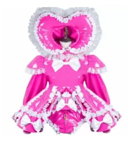 PEIXUEZZHENG Cosplay-Sissy-Kleid, abschließbar, PVC, rosa und weiß, Hut, Dienstmädchen, Privatsphäre, personalisierbar, Größe S von PEIXUEZZHENG