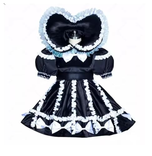 PEIXUEZZHENG Mädchen Sissy schwarzes Satinkleid, abschließbar, Dienstmädchen-Cosplay-Kostüm, anpassbar, Schwarz, Größe 3XL von PEIXUEZZHENG