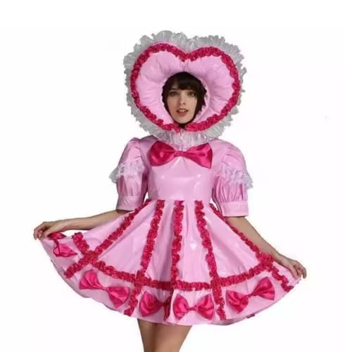 PEIXUEZZHENG Pinkes PVC-Mädchen-Sissy-Kleid, abschließbar, Dienstmädchen-Cosplay-Kostüm, personalisierbar, Größe XXL von PEIXUEZZHENG