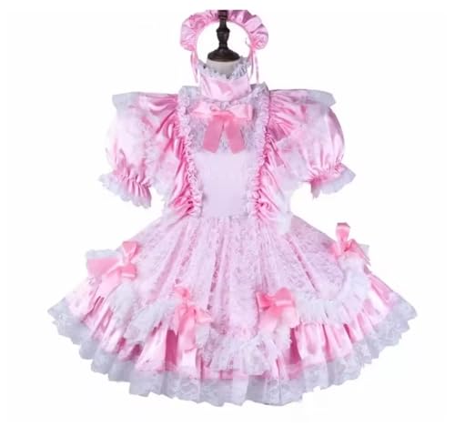 PEIXUEZZHENG Rosa Satin-Lotusblatt-Rock mit abschließbarem Saum, Dienstmädchen-Cosplay-Kostüm, personalisierbar, Rosa, Größe M von PEIXUEZZHENG