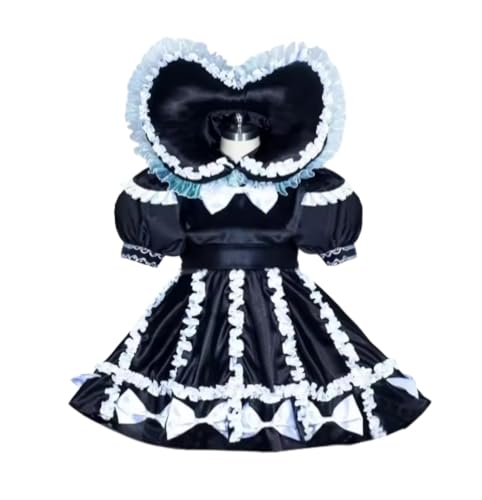 PEIXUEZZHENG Sissy schwarzes Satinkleid, abschließbar, Dienstmädchen, Cosplay, Kostüm, Halloween-Party, Größe 3XL, Schwarz PEIXUEZZHENG Sissy schwarzes Satinkleid, abschließbar, Dienstmädchen, Cosplay, Kostüm, Halloween-Party, Größe 3XL, Schwarz von PEIXUEZZHENG