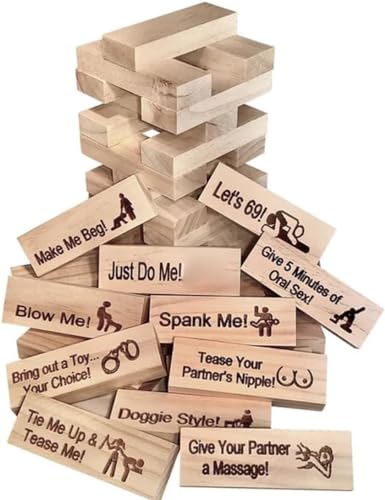 PEKJDS 48Pcs Super unartiges Block Tower Spiel, unartiges Geschenk für Paar, hölzernes Datum Nacht Block Turm Spiel, Mut Fragen Herausforderungen Spaß Paar Spiel für Erwachsene PEKJDS 48Pcs Super unartiges Block Tower Spiel, unartiges Geschenk für Paar, hölzernes Datum Nacht Block Turm Spiel, Mut Fragen Herausforderungen Spaß Paar Spiel für Erwachsene von PEKJDS