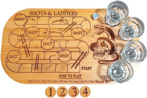 Shots & Ladders Trinkspiel, Schlangen und Leitern Brettspiel aus Holz, Trichter und Leitern Trinkbrettspiel für Partys, lustiges Trinkspiel für Erwachsene, Schlangen und Leitern Spiel Geschenk für von PEKJDS