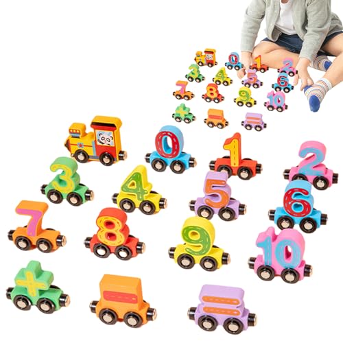 PEKMAR Magnetischer Holzzug, Holzzahlenzug | Lernauto-Spielzeug aus Holz,Buntes hölzernes pädagogisches Autospielzeug mit Eisenbahnwaggons, Farbkognitionsspielzeug für die frühe Bildung von PEKMAR