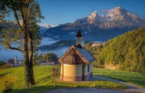 1000 Teile Puzzle Für Erwachsene Landschaftspuzzle Für Erwachsene Anspruchsvolles Spiel Landschaft Berge Deutschland Alpen Kapelle von PEKNUX