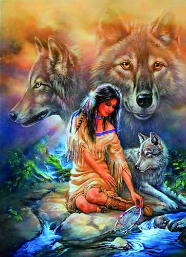 1000 Teile Puzzle Für Erwachsene Wolf Und Indianerfrauen Am Fluss DIY Holzpuzzlespielzeug von PEKNUX