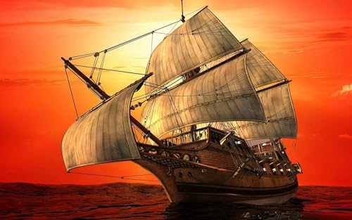 1000 Teile Puzzles Segelboot Sonnenuntergang Am Meer Roter Himmel Familie Herausfordernde Spiele Heimdekoration Geschenke von PEKNUX