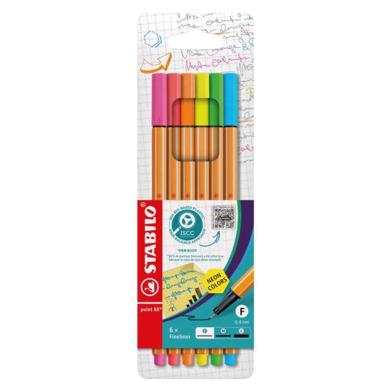 STABILO Fineliner point 88 Neon, Sets 6er Set von PELIKAN
