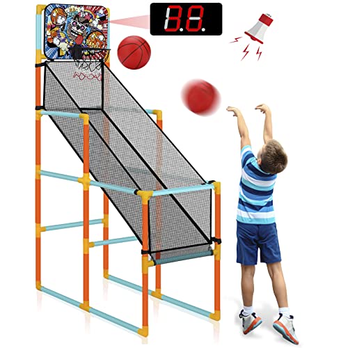 PELLOR Arcade Basketball Spielset, Basketballkorb Outdoor Indoor mit Bewertungsfunktion und Sound, Basketball Hoop Kinder Erwachsener, Basketballkorb mit Ständer und 2 Ball, 160cm PELLOR Arcade Basketball Spielset, Basketballkorb Outdoor Indoor mit Bewertungsfunktion und Sound, Basketball Hoop Kinder Erwachsener, Basketballkorb mit Ständer und 2 Ball, 160cm von PELLOR