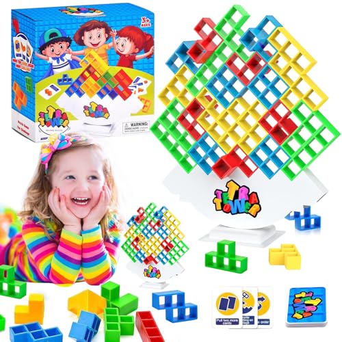 PENCHUAN 64 Stück Tetra Tower Spiel,Tetris Balance Spielzeug Tower Game Tower Spiel für Kinder Erwachsene Stapelspiele Creative Stack Attack Spielzeug Wackelturm Stapelturm von PENCHUAN