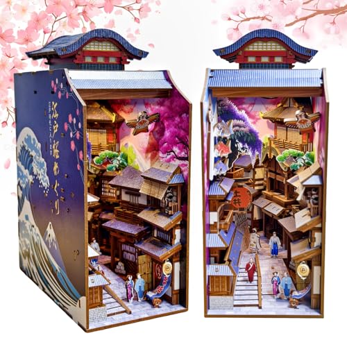 Book Nook Japan, Sakura Straße Booknook Japanischer Kit, 293PCS DIY Miniature House mit Licht, 3D Puzzle für Erwachsene und Heranwachsende, Japanische Deko Holzpuzzle Erwachsene Bücherregaldekoration Book Nook Japan, Sakura Straße Booknook Japanischer Kit, 293PCS DIY Miniature House mit Licht, 3D Puzzle für Erwachsene und Heranwachsende, Japanische Deko Holzpuzzle Erwachsene Bücherregaldekoration von PENGBU RC