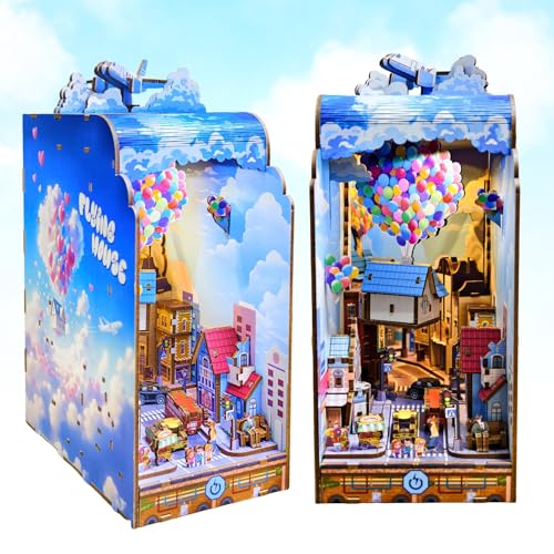Booknook für Erwachsene und Teens, Luftballons Book Nook Kit, Ein Fliegendes Haus auf Weltreise DIY Miniature House mit Licht, 3D Puzzle Booknook 203PCS Holzpuzzle Erwachsene Geburtstagsgeschenk von PENGBU RC