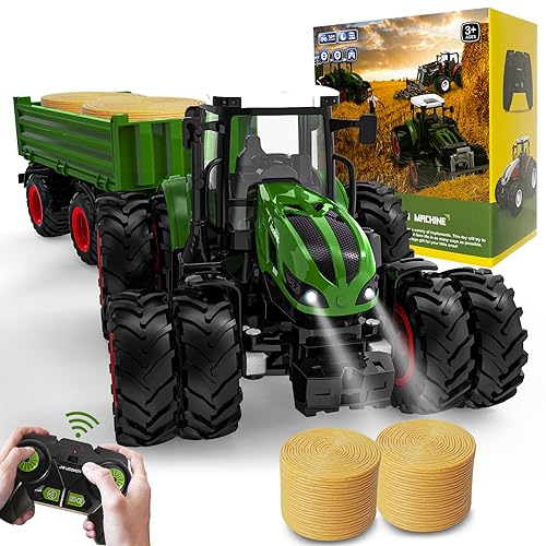 Ferngesteuerter Traktor Ferngesteuert, Traktor Spielzeug ab 2 3 4 5 6 Jahre, Rc Traktor mit Anhänger, Ackerschlepper mit Licht, Weihnachten Geschenk für Kinder von PENGBU RC