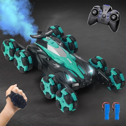 Ferngesteuertes Auto, 1:16 Auto Ferngesteuert mit Handsteuerung ab 4 6 8 10 Jahre, 2,4 GHz Fernbedienung 8 Räder RC Stunt Car, Sprühnebel-LED-Musik, Spielzeug ab 5 6 7 9 Jahre Junge von PENGBU RC