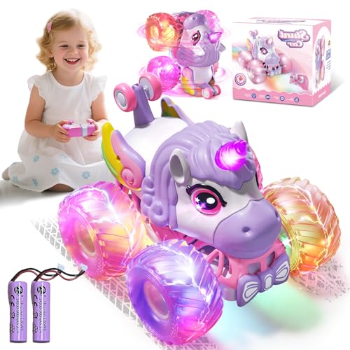 Ferngesteuertes Auto Mädchen ab 3 4 5 6 Jahre, 1/20 Einhorn Monstertruck Ferngesteuert mit Musik und Licht, 2.4GHz Monster Truck mit 360°Drehung, Einhorn Geschenke für Mädchen ab 3 4 5 6 8 10 Jahre von PENGBU RC