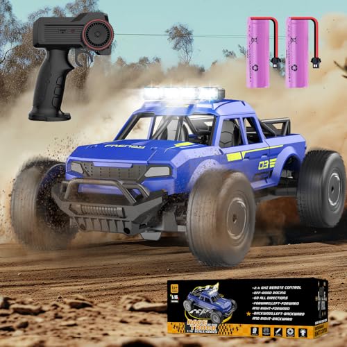 Ferngesteuertes Auto ab 3 4 5 Jahre, 15KM/H RC Auto mit Lichtern, 1/16 RC Truck mit 2 Akku 40Min Spielzeit, 2.4GHz Ferngesteuerter Monstertruck, Geschenk 3 4 5 6 Jahre Junge (Blau) von PENGBU RC