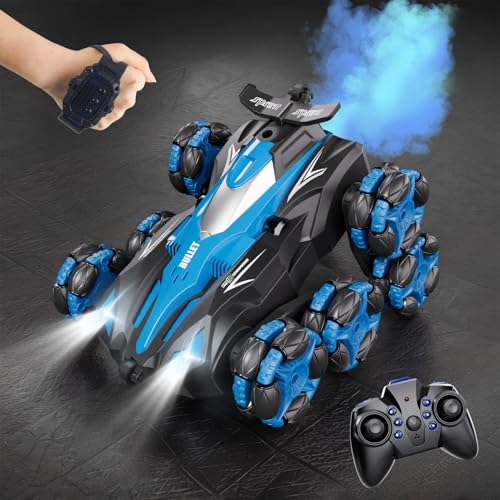 Ferngesteuertes Auto ab 4 6 8 10 Jahre, 1:16 Auto mit Fernbedienung, 2,4 GHz 8 Räder RC Stunt Car mit Handsteuerung, Sprühnebel-LED-Musik, Spielzeug ab 5 6 7 9 Jahre Junge von PENGBU RC