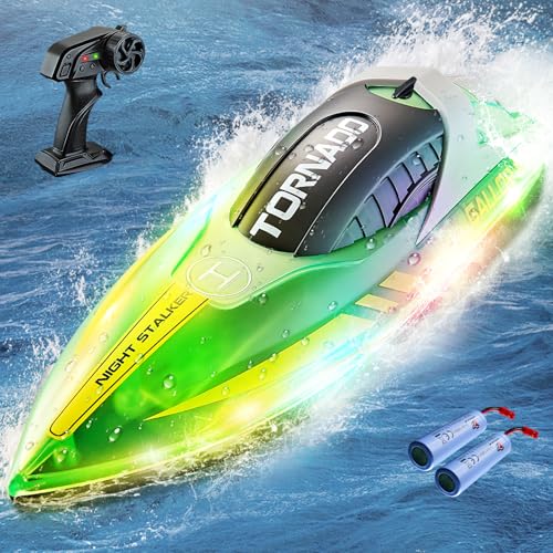 Ferngesteuertes Boot ab 6 8 Jahre, 2,4 GHz RC Boot Ferngesteuert für Kinder mit LED-Licht, 15 KM/H Speedboot Motorboot Spielzeug für Pool Kinder von PENGBU RC