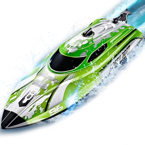 Ferngesteuertes Boot ab 6 8 Jahre, 25KM/H RC Boot mit LED-Licht, 2.4GHz Einstellbar Speedboot, 2 Batterien für 40 Minuten Spielzeit, Speedboot Ferngesteuert für Erwachsene und Kinder (Grün) von PENGBU RC