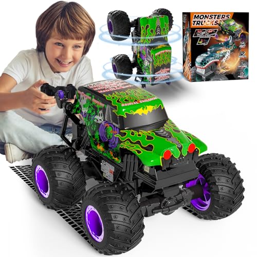 Monstertruck Ferngesteuert, 20KM/H Monster Truck mit Licht und Musik, 2.4GHz Ferngesteuertes Auto mit 360°Drehung, 1/20 Ferngesteuerter Monstertruck mit 100MIN, 3 4 5 6 7 8 Jahre Junge von PENGBU RC