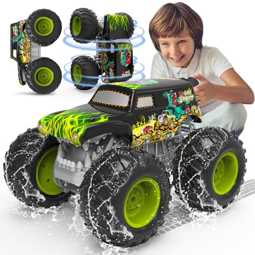Monstertruck Ferngesteuert, Monster Truck mit Licht, 360°Drehung Ferngesteuertes Auto, Aufrechtes Gehen, Gehen auf dem Kopf, 1:16 2,4GHz Amphibienfahrzeug Ferngesteuerter Monstertruck ab 3 4 6 8 Jahre von PENGBU RC