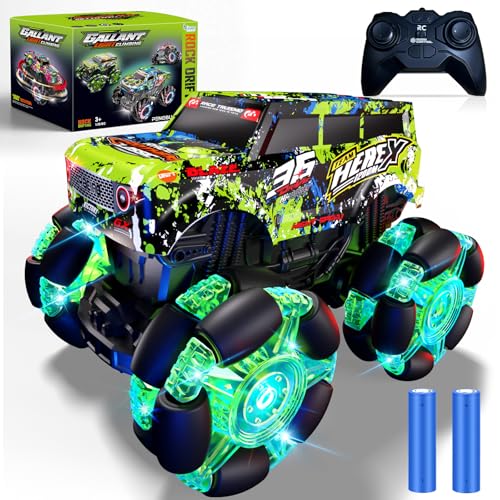 PENGBU RC Ferngesteuertes Auto ab 3 4 6 Jahre, 2.4GHz Monstertruck Ferngesteuert mit Licht Reifen und Musik, 1/20 Ferngesteuerter Monstertruck mit 360°Drehung und 2 Akku, Jungs 3 4 5 6 7 8 Jahre von PENGBU RC
