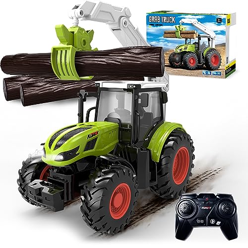 Ferngesteuerter Traktor Ferngesteuert, Traktor Spielzeug ab 2 3 4 Jahre, Bauernhof Spielzeug ab 2 3 Jahre, Rc Traktor mit Holzgreifer und 3 Baumstämme von PENGBU RC