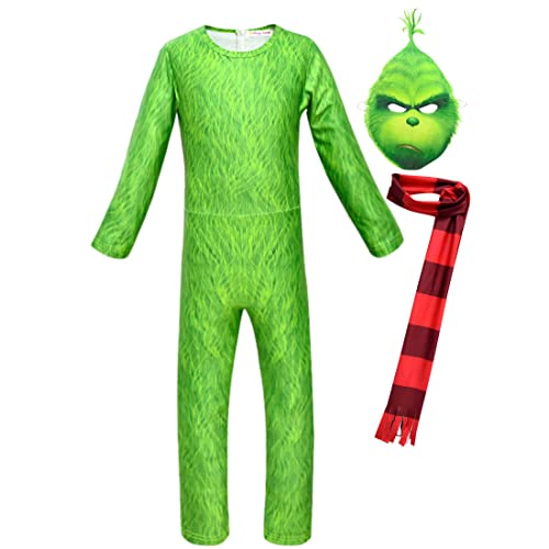 PENGSHAO A,130CM,Grünes Kind Maske Grinch Kostüm Handschuhe Overall Cosplay Weihnachten Festliches Kostüm Kostüm Outfit Grünes Monster Grinch Kostüm für Mädchen Jungen PENGSHAO A,130CM,Grünes Kind Maske Grinch Kostüm Handschuhe Overall Cosplay Weihnachten Festliches Kostüm Kostüm Outfit Grünes Monster Grinch Kostüm für Mädchen Jungen von PENGSHAO