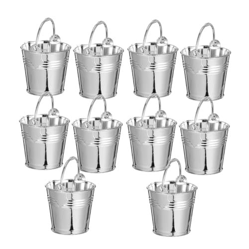 PENIKOKO 10 Stück Teiliges Mini Eimer Silber Kunststoff mit Griffen Realistische Kleine Spielküchen Eimer für Leicht zu Reinigen für Rollenspiele Puppenhaus Dekoration Party Deko Innen und von PENIKOKO