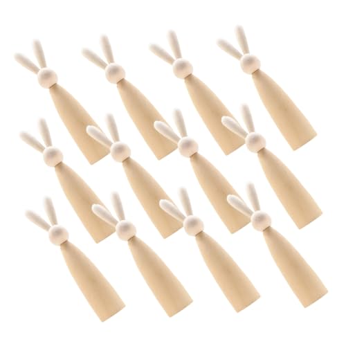 PENIKOKO 12 Stück Diy Holz Puppen Set Unbemalte Holzfiguren Hasenform für Bastelprojekte und Heimdekoration Naturbelassene Tiere für Kreative Handarbeiten und von PENIKOKO