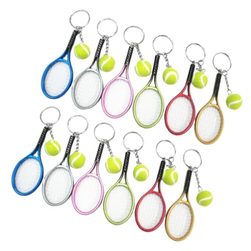 PENIKOKO 12 Stück Teiliges Tennis Schlüsselanhänger mit Farbigen Schläger und Ballanhängern Kreative Taschen und Schlüsselring Anhänger Modisches für Tennisfans und Sportbegeisterte von PENIKOKO