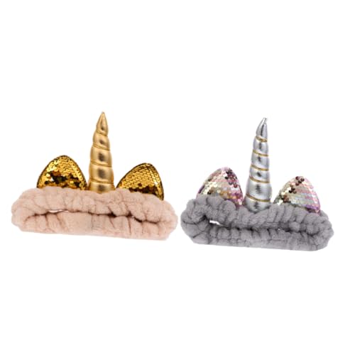 PENIKOKO 2 Stück Teiliges Einhorn Haarband mit Pailletten Weiches Leichte und Bequeme Haarschmuck für Mädchen Niedliche Makeup Stirnbänder für Sport und Tägliche Nutzung von PENIKOKO