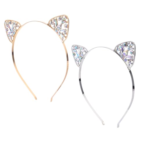 PENIKOKO 2 Stück Teiliges Katzenohren Haarreif aus Legierung mit Funkelnden Strasssteinen Modisches Cosplay Stirnband für Damen und Mädchen Bequemes Attraktives Haaraccessoire für Party von PENIKOKO