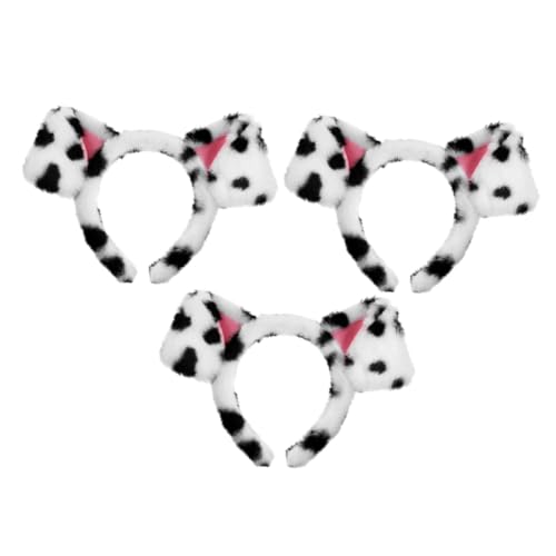 PENIKOKO 3 STÜCKE Teiliges Dalmatiner Ohr Haarband mit Flauschigen Realistischen Flecken Süßes Hundeohren Stirnband für Halloween Cosplay Kostüm party und Geburtstagsfeiern von PENIKOKO