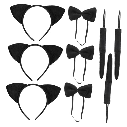 PENIKOKO 3 Sätze Cosplay Kostüm Katzenohren Set Teilig mit Stirnband und Schleife Verstellbar Flauschiges Party Tierkostüm für Jungen und Mädchen Fasching Halloween Verkleidung von PENIKOKO