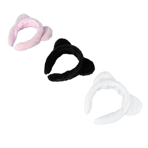 PENIKOKO 3 Stück Damen Haarband mit Plüsch Katzenohren Weiches Stirnband zum Schminken und Waschen Flexibler Haarschmuck für Spa Make up Gesichtspflege Bequem und Langlebig von PENIKOKO