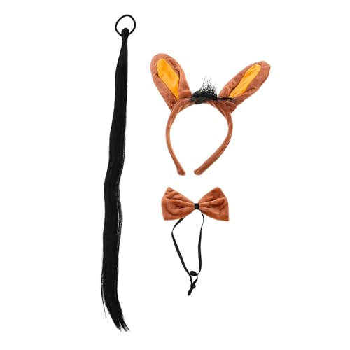 PENIKOKO 3 Stück Teiliges Halloween Esel Kostüm Set mit Abnehmbarem Schleifenband und Detailreichem Stirnband und Ohren Tierkostüm Zubehör für Karneval Party und Cosplay von PENIKOKO