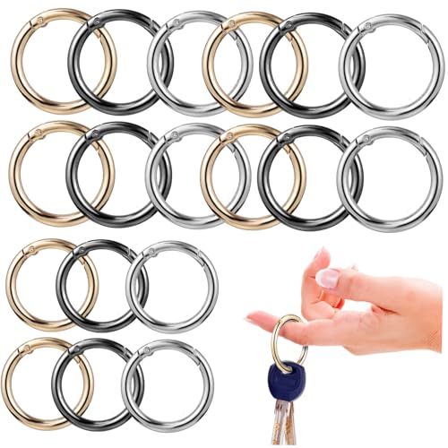 PENIKOKO 30 Stück Teiliges Runde Metall Karabinerhaken mit Glänzender Oberfläche Vielseitige O Ring Schnappverschlüsse in Gold Schwarz und Silber für Schlüsselanhänger Taschenriemen und von PENIKOKO