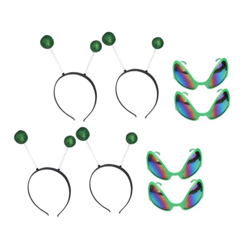 PENIKOKO 4 Sätze Festival Haarreifen mit Grünem Brillendesign Lustiger Kopfschmuck für Karneval Party Maskerade und Kostümfeste Witzige Haar Deko mit Originellem Saucer Man von PENIKOKO