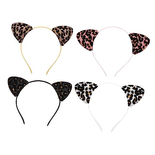 PENIKOKO 4 Stück Katzenohren Haarband Teiliges Leopard Druck Haarreif für Partys Halloween und Cosplay Weich für Damen und Mädchen von PENIKOKO